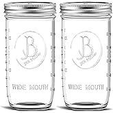 Wide Mouth Mason Jars 24 oz - (2 Pack) - Clear Glass Pint and a Half Mason Jars With Airtight Lids and Bands. For Storage, Canning, Fermenting, Cold Brew Coffee, Freezing, Microwave & Dishwasher Safe