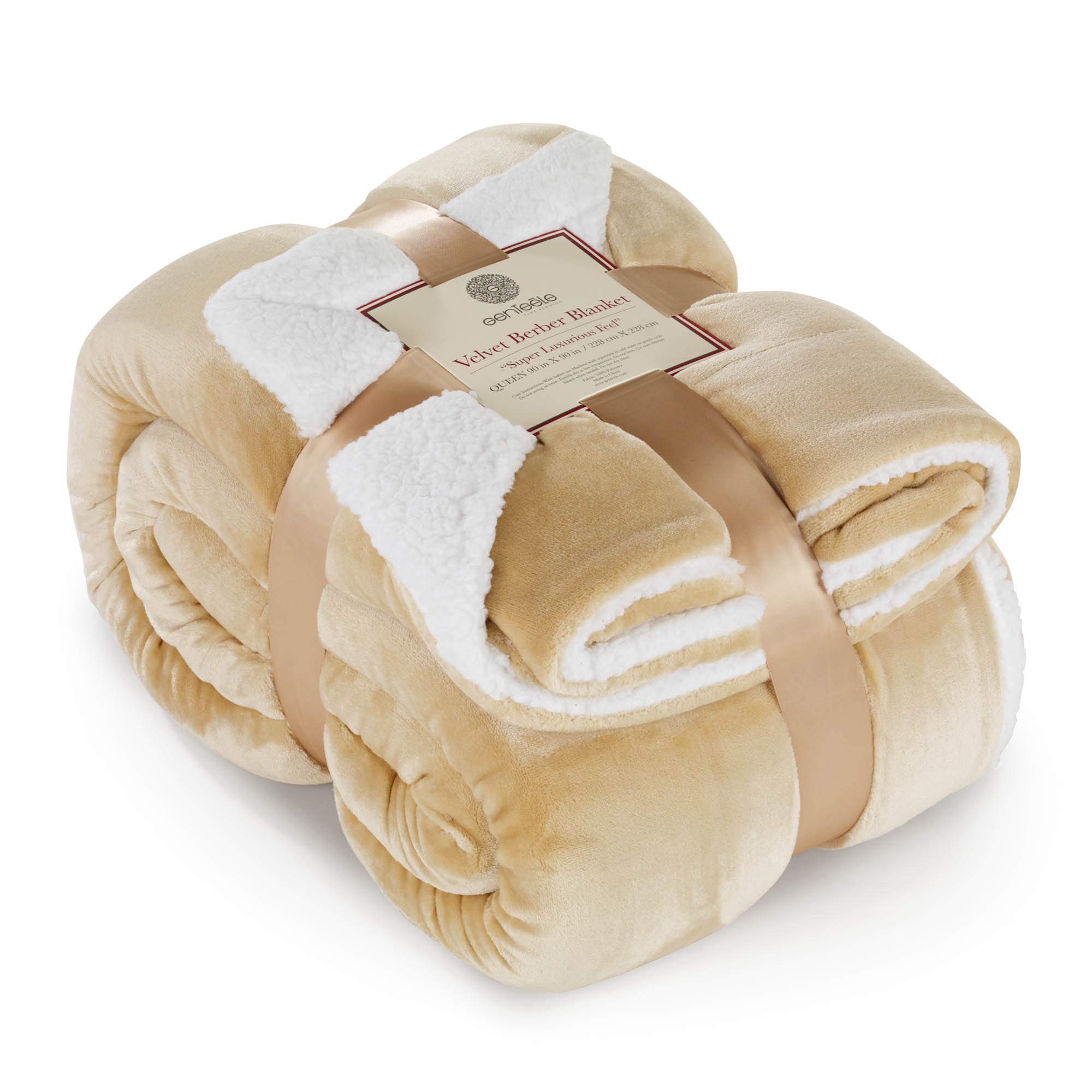 Genteele Sherpa Throw Blanket Super Soft Reversible Ultra Luxurious Plush Blanket, 90 x 90 inches, Camel/White Image