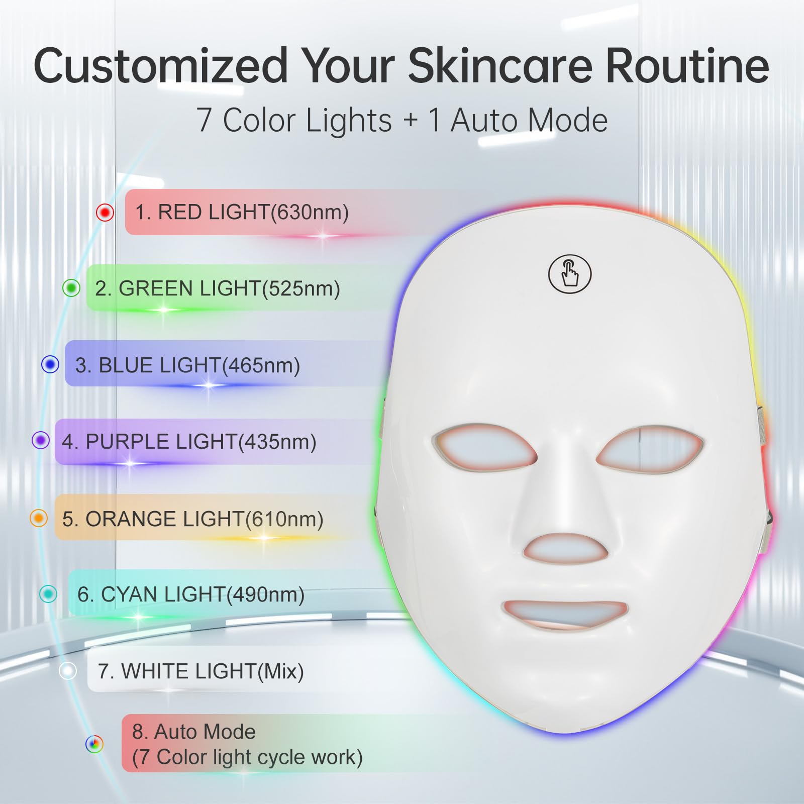 Facego Red Light Mask for Face, 7 Color Red Light Facial Masks, At-Home Facial Care Device, Portable, Cordless, and Rechargeable