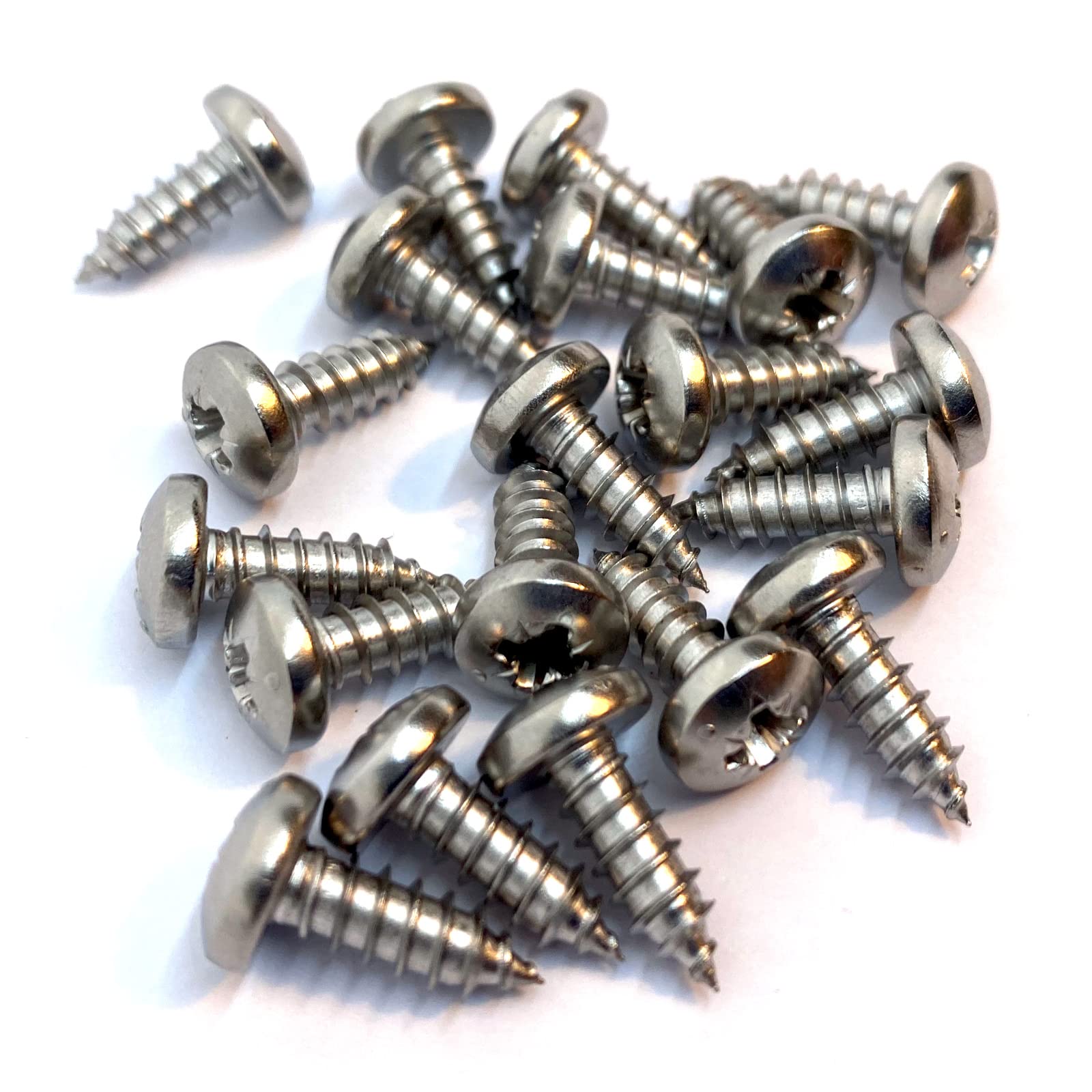 No.10 x 1/2" (4.8mm x 12mm) Pozi Pan Self-Tapping Screw DIN7981 - A4 (316) Stainless Steel (Pack of 20)