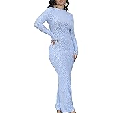 acelyn Women’s Elegant Floral Bodycon Maxi Dress Formal Long Sleeve Mock Neck Wedding Guest Party Cocktail Dress