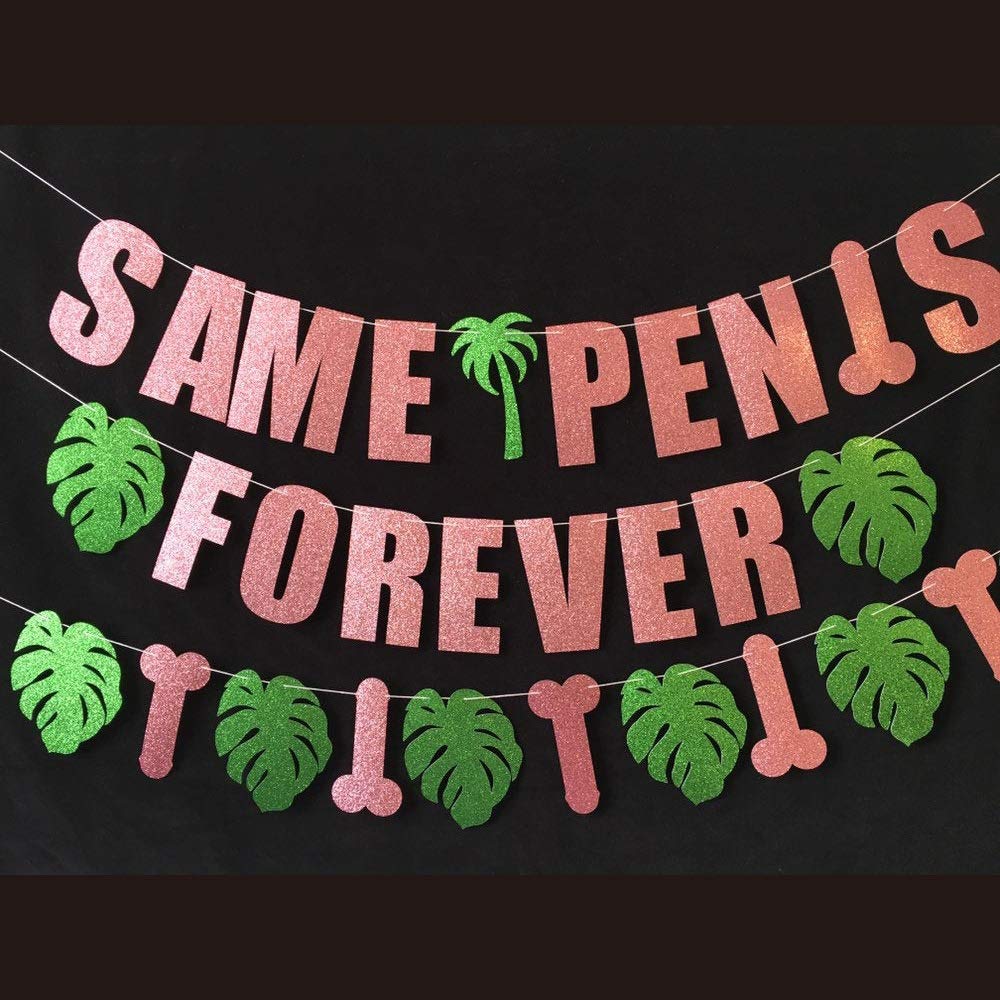 Dusenly Rose Gold Same P**** Forever Banner With Summer Hawaii Turtle Leaf Garland Funny Hen Party Banner for Bride To Be Bachelorette Party Decorations
