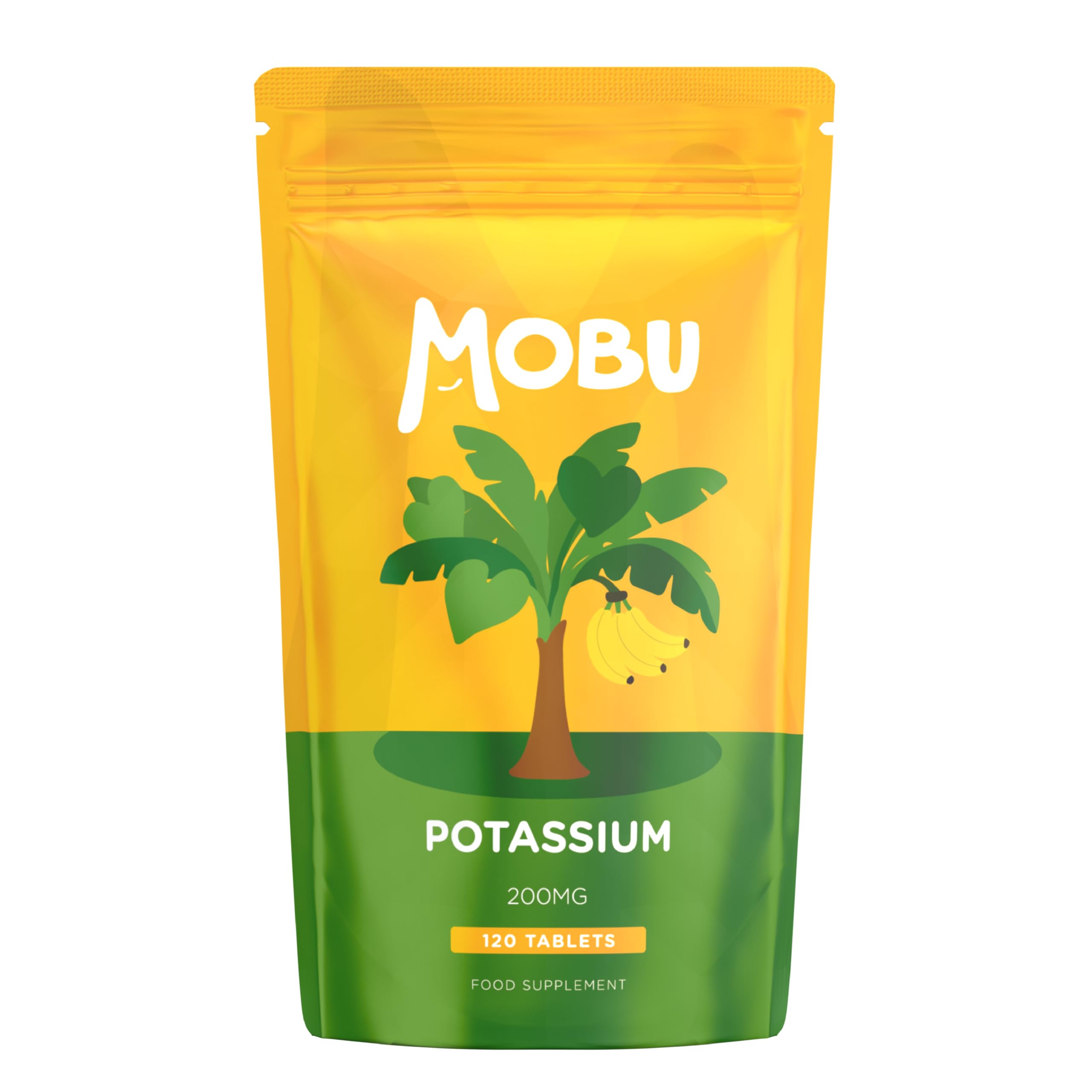 Potassium Supplement 200mg 120 Tablets | Contributes to Normal Blood Pressure, Muscle Function and Nervous System Function | Electrolyte Regulation | Potassium Chloride | Vegan | UK Made MOBU