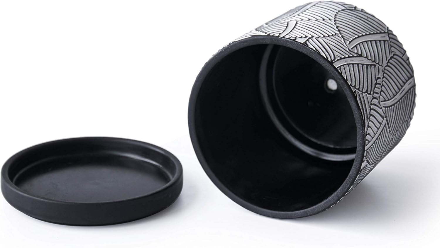 Set of 2, Broadleaf Pattern Planter Pot, 4.5 Inch and 6.4 Inch, Pot with Drainage Hole and Saucer, Black/White, 31-958-H-2 : Kitchen & Dining