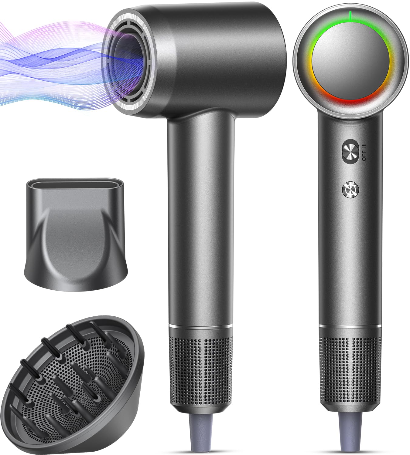 Photo 1 of Hair Dryer - 1 Min Fast Drying, High-Speed Blow Dryer with 500 Million Negative Ions, No Heat Damage, Low Noise, Lightweight, Professional Hairdryer with Diffuser & Nozzle, Gunmetal