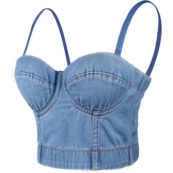 ELLACCI Women's Destructed Denim Bustier Crop Top Jeans Corset Top