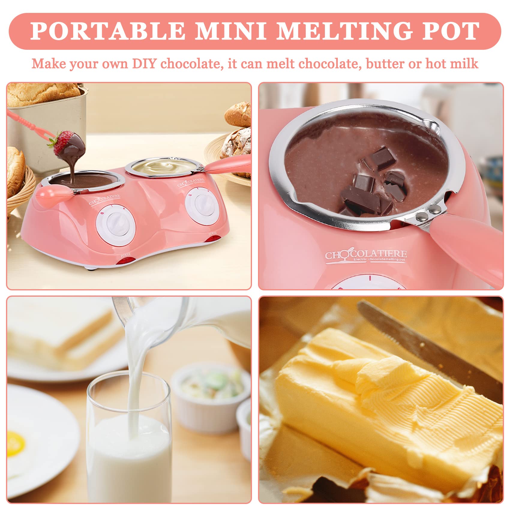Outamateur Chocolate Melting Pot Electric Chocolate Fondue Mini Fondue Candy Maker with Double Melting Pot for Milk Chocolate,Cheese,Butter,Candy