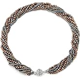 COOLSTEELANDBEYOND Multi-Layer Beads Crystal Braided Chain Choker Collar Magnetic Clasp,Statement Necklace, Bracelet