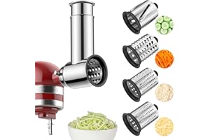 Stainless Steel Slicer Shredder Attachment for KitchenAid Stand Mixer,Includes Cheese Grater,Grinding Powder,Vegetable Slicer Shredder for Kitchenaid cheese grater attachments with 4 Blades by HOZODO