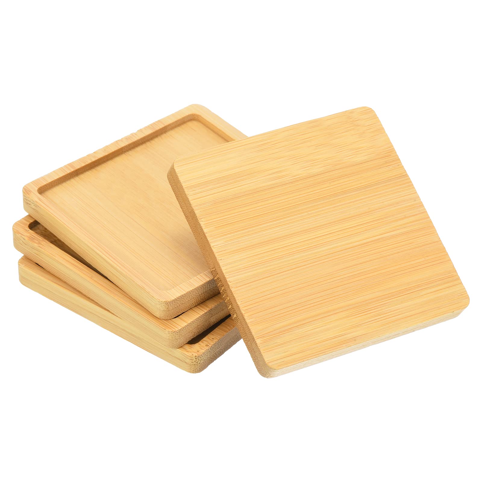 PATIKIL Plant Pot Saucer 3.5 Inch, 4 Pack Bamboo Square Flower Drip Tray for Home Indoor