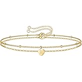 Turandoss Dainty Heart Initial Bracelets for Women Girls, 14K Gold Filled Handmade Personalized Letter Layered Heart Initial Bracelets for Women Teen Girls Jewelry Gifts