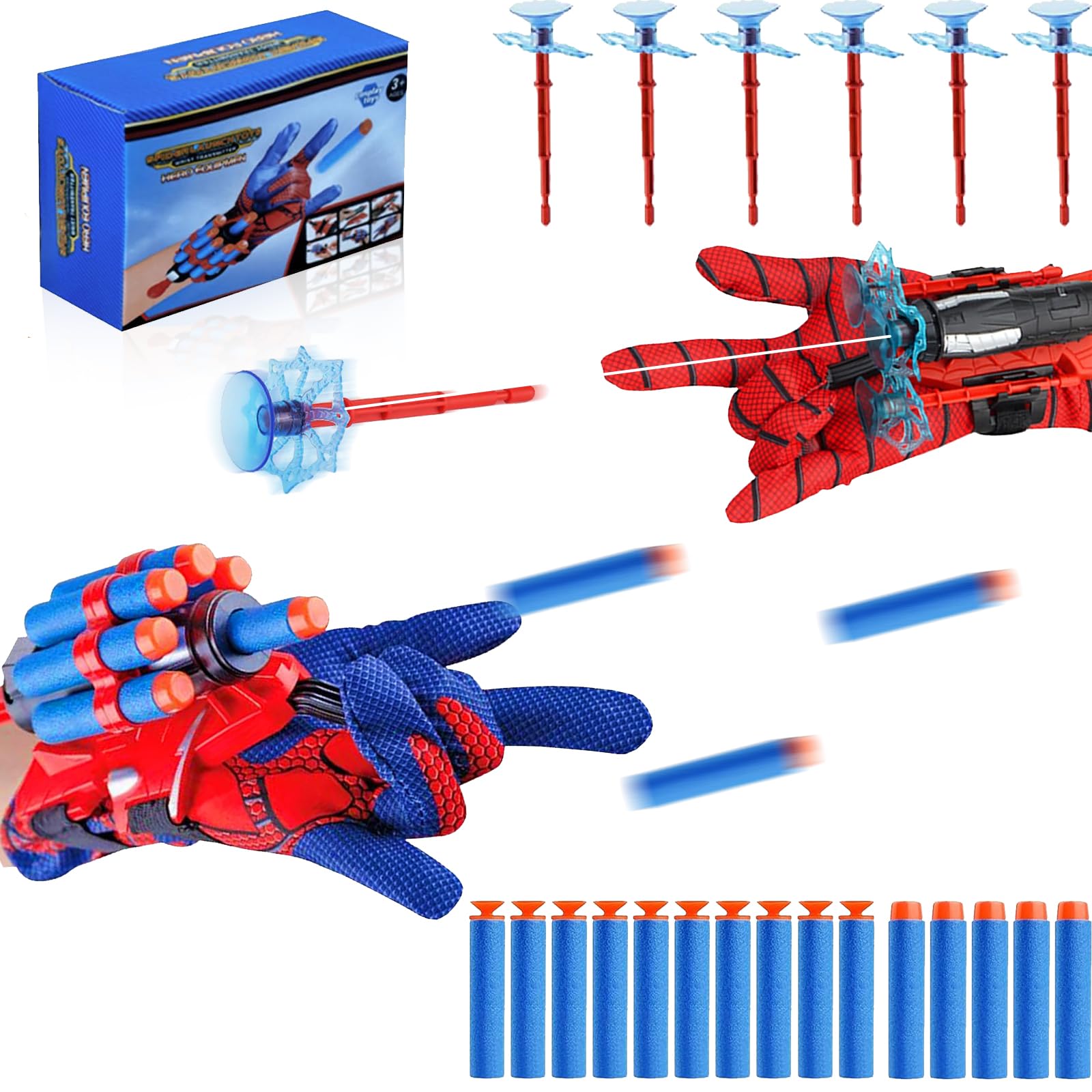 2 Pcs Spider Web Shooter Kids Age 3-12, Spiderm Gloves Launcher, Spider Toys for Boys Age 4 5 6 7 8 Spider Toys for Kids for 5+ Year Old Boys and Girls Costume Cosplay Gift