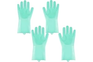 PEOKPIPLE 2 pairs Silicone Dishwashing & Pet Grooming Gloves - 2-in-1 Heat Resistant Gloves with High-Density Teeth, Enhanced Five Finger Design for Bathing, Cleaning Dishes, Cars, Dogs & Cats(Green)