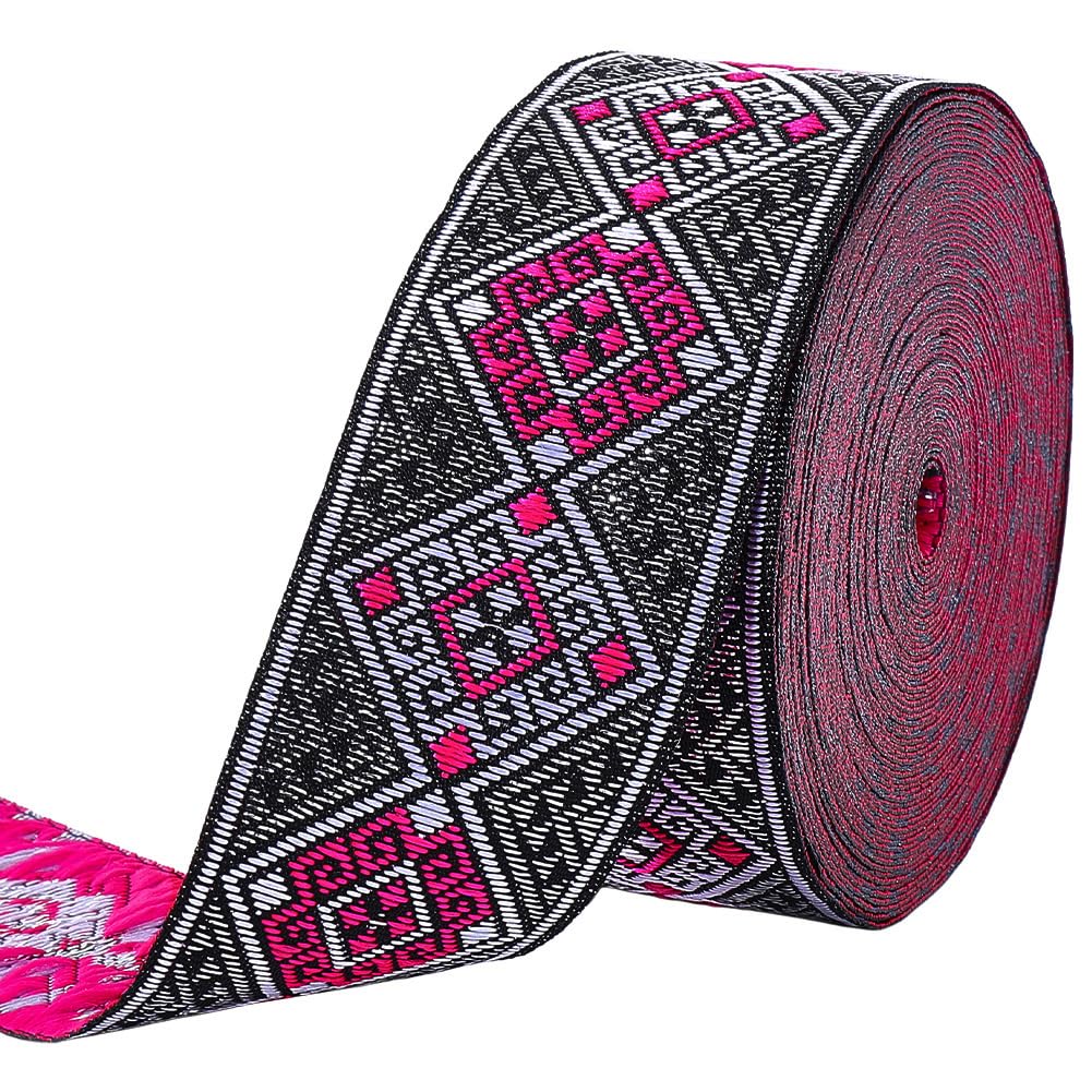 PH PandaHall 6.4m Jacquard Ribbon Ethnic Emobridered Woven Ribbon Fabric Trim Fringe for DIY Clothing Accessories Embellishment Decorations 3.3cm Wide