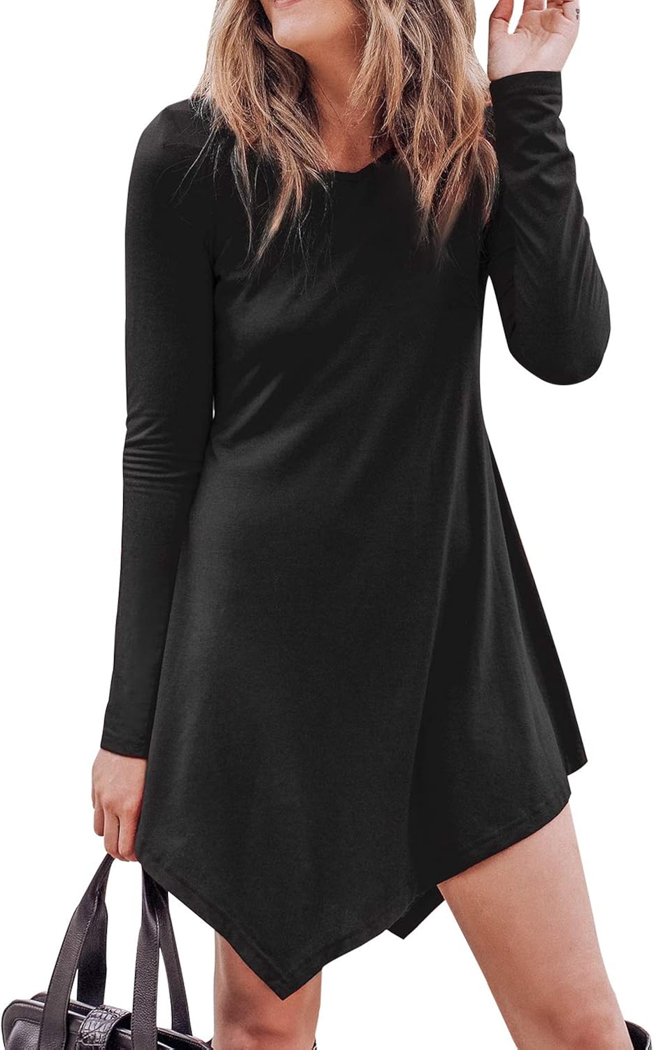 CUPSHE Women's Asymmetrical Casual Long Sleeve Midi Dress, M Black at