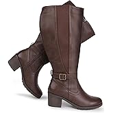 Chicblooms Womens Extra Wide Calf Stretch Panel Side Zipper Knee High Boots with Block Heel