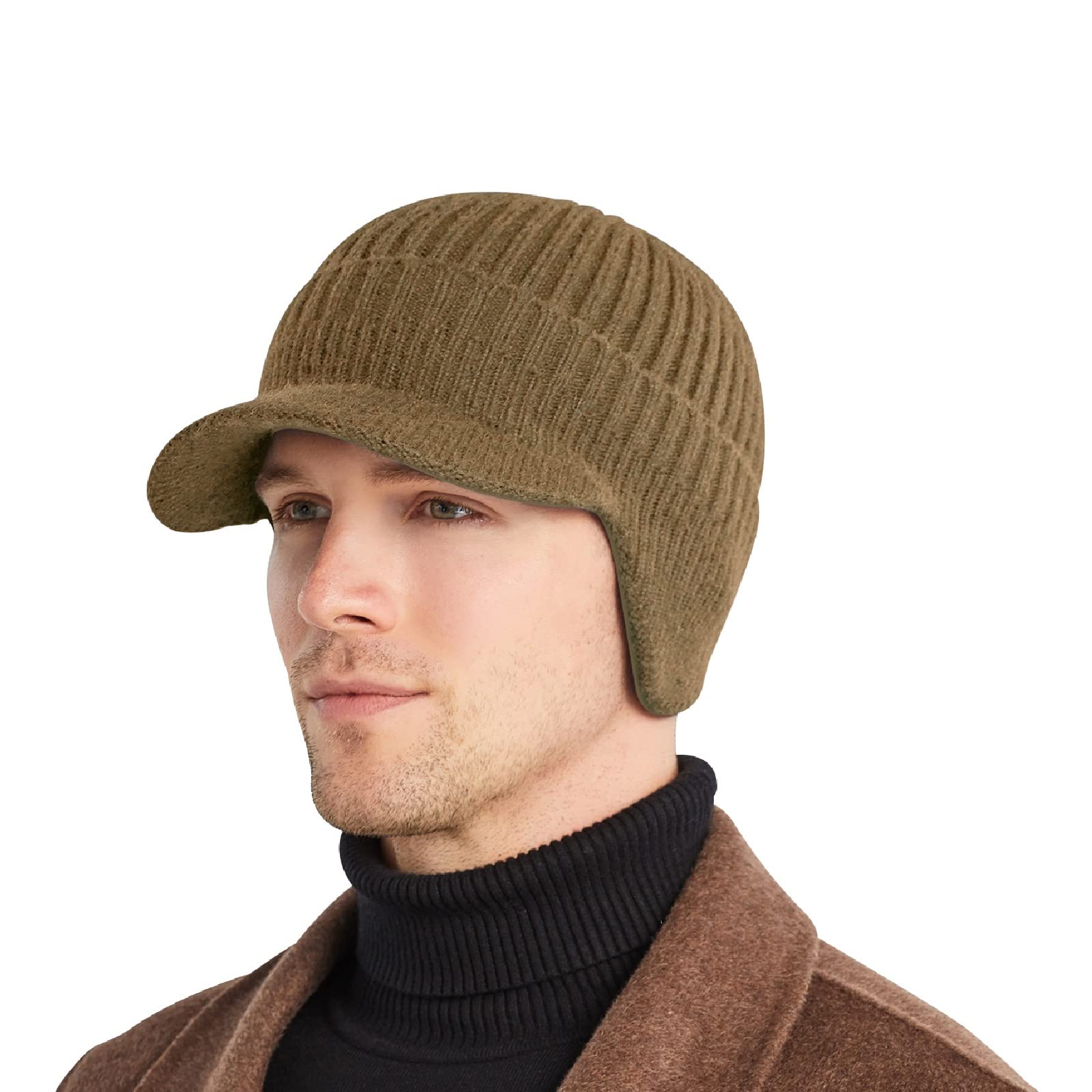 AkiiGer Men's Winter Hat with Brim, Warm Earflaps