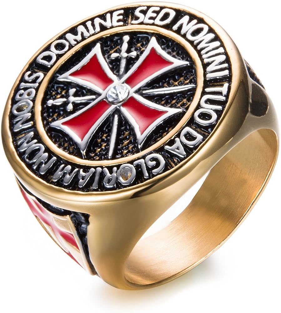 Large Knight Templar Ring Gold color Masonic Stainless Steel Ring for