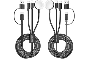 2Pack Black-Travel Essentials 3 in 2 USB C Cable for Watch Charger Phone Charger USB C Multi Fast Charging Cable Compatible w