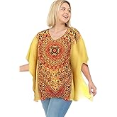 LEEBE Women and Plus Size Double-Layered Print Chiffon Poncho Blouse Top (Small-5X)