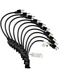 Etekcity 10 Pack Power Extension Cord Cable, 16AWG-13A, 3 Prong Grounded, UL Listed (Black, 1-Foot)