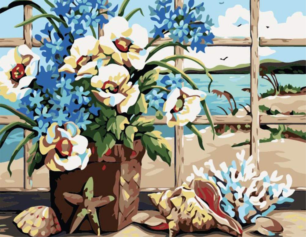 ABEUTY DIY Paint by Numbers for Adults Beginner - White Flowers Sea Plant 16x20 inches Number Painting
