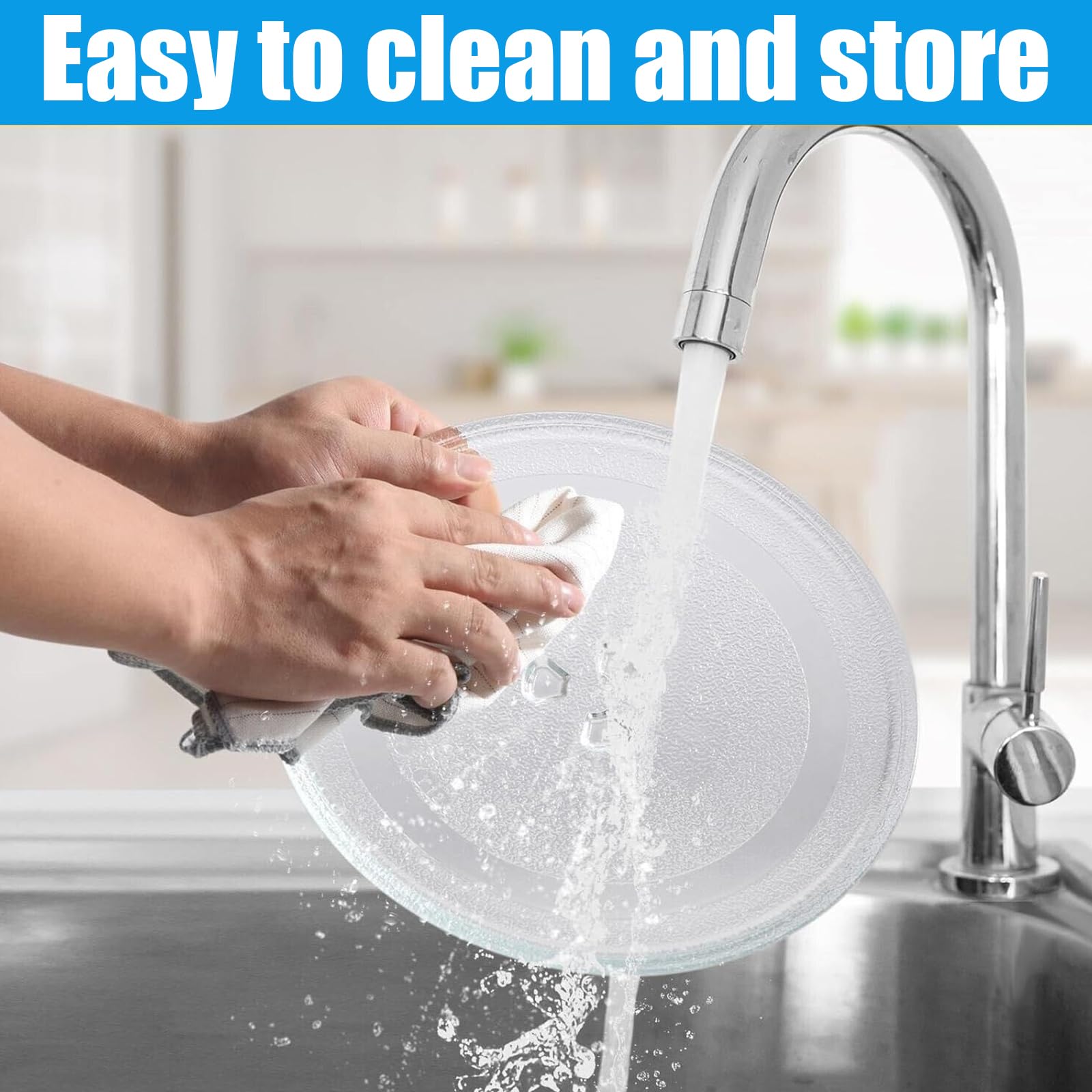 WIYETY Universal Drehteller für Mikrowelle Mikrowellenteller Glas Glasdrehteller mit TellerhalterMikrowelle, MikrowelleGlasplatte Drehteller Drehscheibe Teller Glasteller für Mikrowellen (Round frame) 4