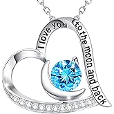 Valentines Day Birthday Gifts for Women I Love You to the Moon and Back Necklace February March Birthstones Amethyst Aquamarine and More Stones Jewelry 925 Sterling Silver
