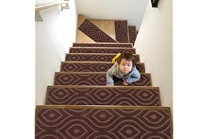 MATAHUM 15pcs 8x30inch Non-Slip Polyester Runners, Reusable Indoor Stair Treads for Elders, Kids, Pets, Brown