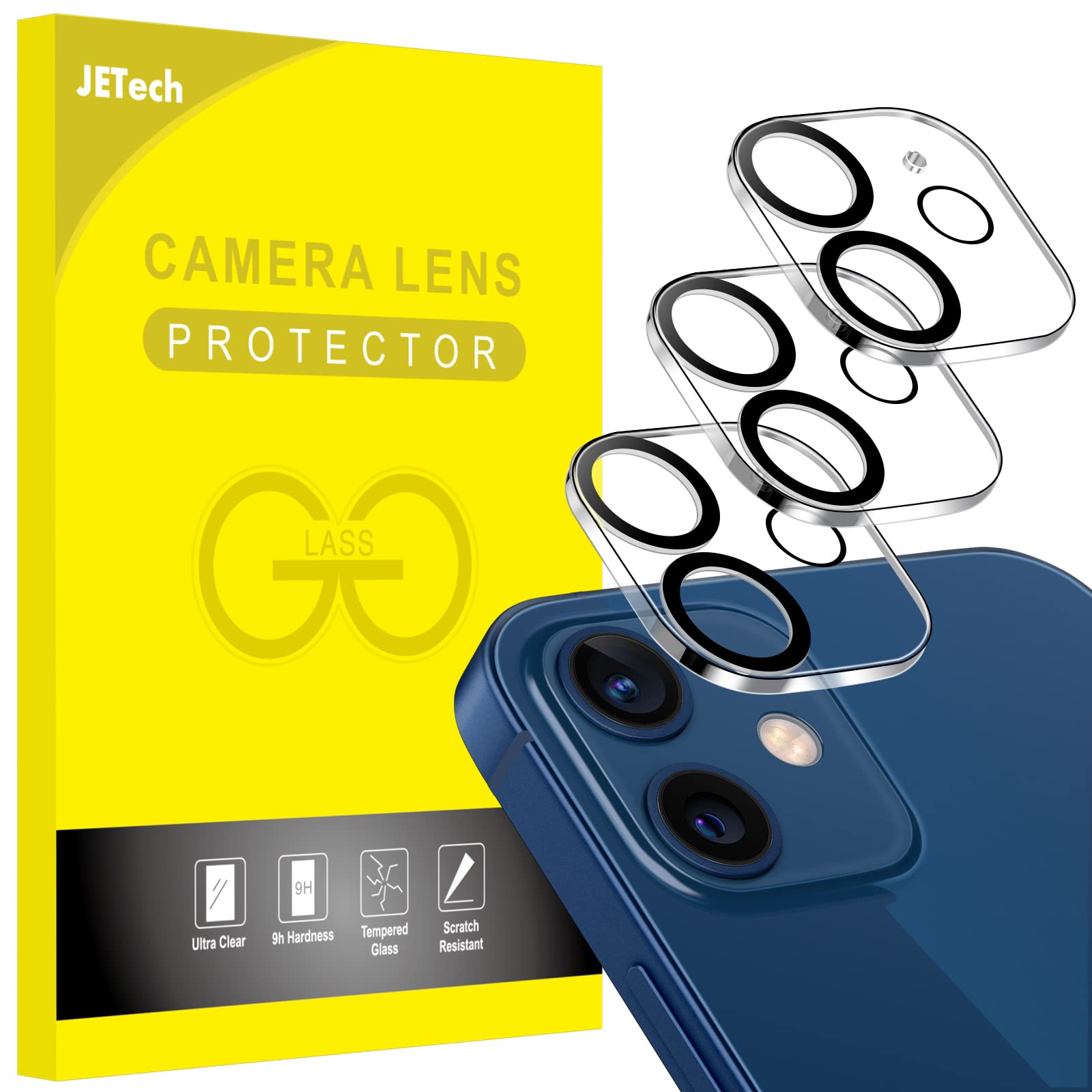 Photo 1 of JETech Camera Lens Protector for iPhone 12 6.1-Inch, 9H Tempered Glass, HD Clear, Anti-Scratch, Case Friendly, Does Not Affect Night Shots, 3-Pack