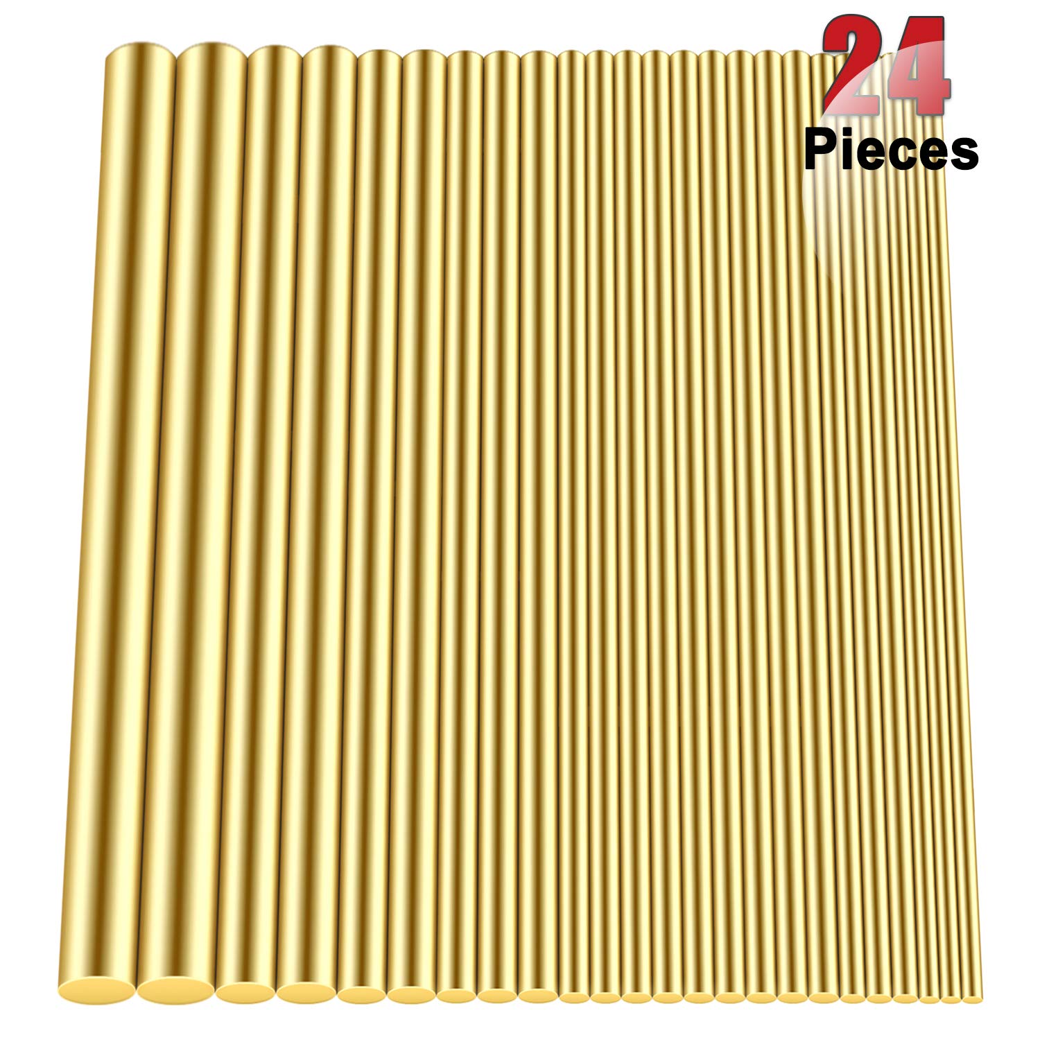 DYWISHKEY Brass Round Rods Bar Assorted, Diameter 2-8mm for DIY Craft Tool (24 Pieces)