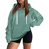 onlypuff Women Essential Hoodies Pullover Sweatshirt Long Sleeve Kangaroo Pocket Fleece Basic Sweater