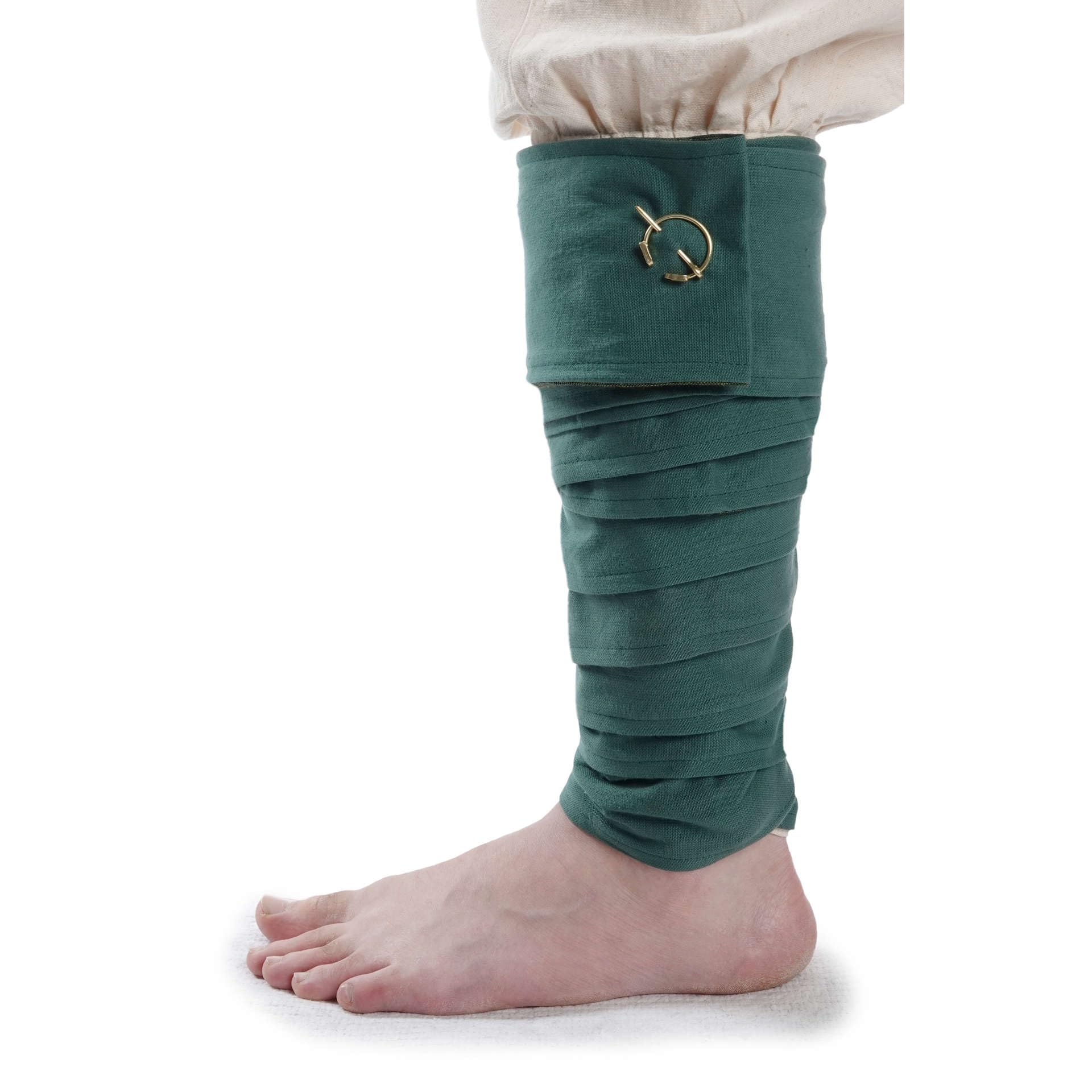 HEMAD Medieval Calf Wrap Set with Brass Fibela - Pair - Solid Cotton - Green — image 1