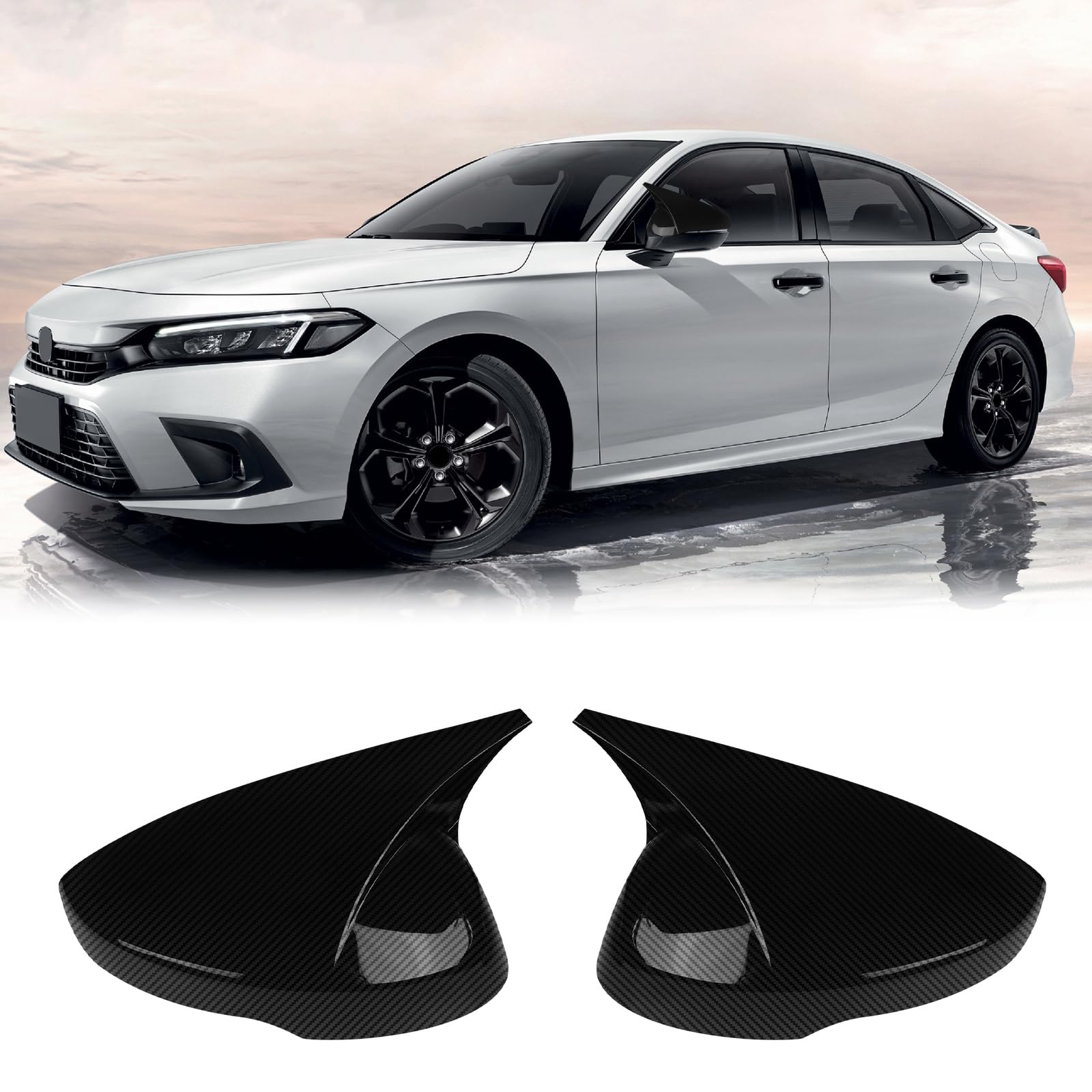 Photo 1 of 1 Pair Side Mirror Covers Cap Housing Compatible with 2022-2025 11th gen Honda Civic Touring Sedan, Sport Touring Hatchback, Type R with Turn Signal Model (Carbon fiber, Ox Horn)