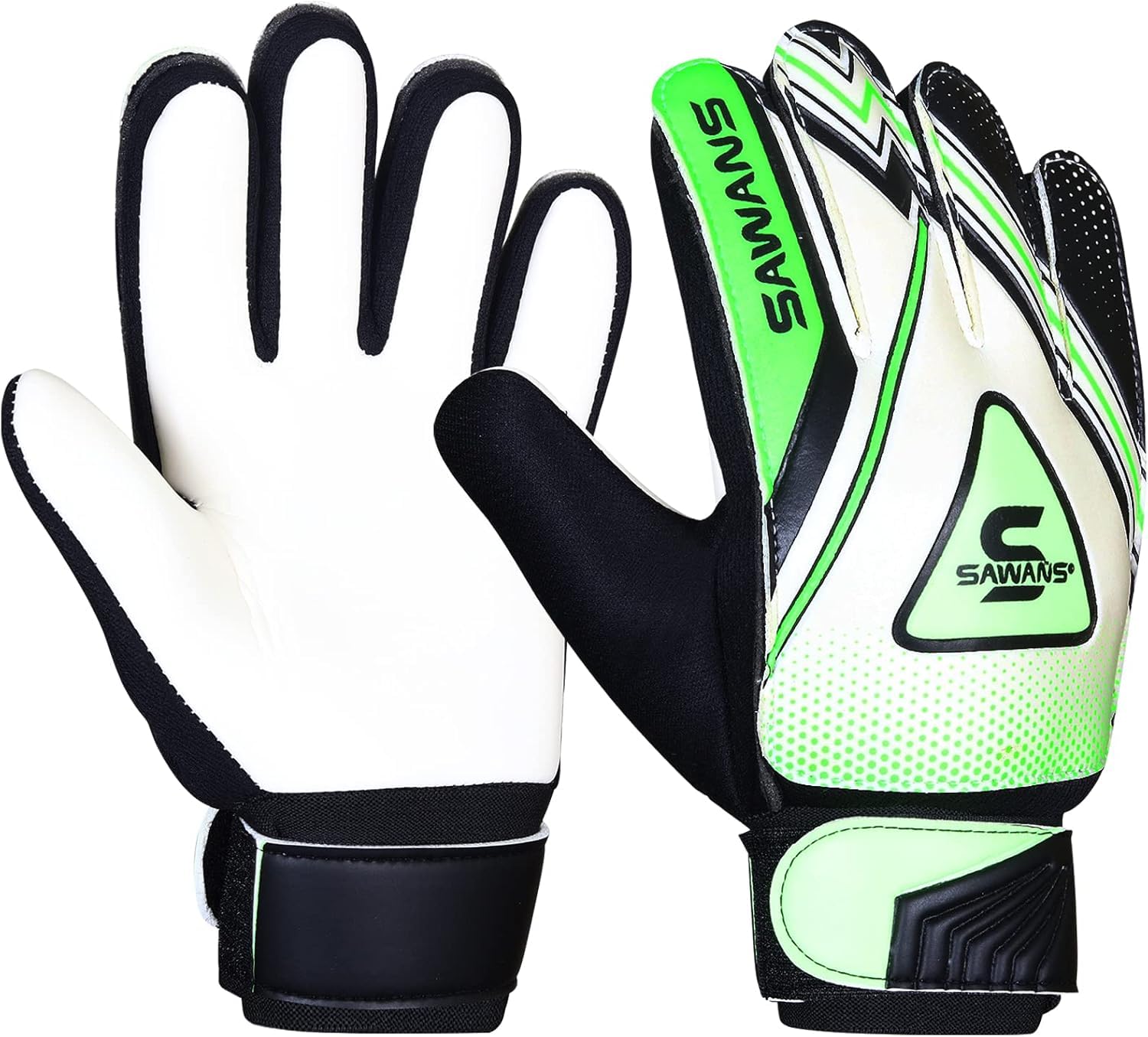 Photo 1 of SAWANS Boys Football Gloves Sticky Grip Receiver Youth Football Glove Kids Junior Soccer Gloves for Kids 8-12 Men Adult Palm (Black/Green, Size 3 Suitable for 5 to 6 Year Old)