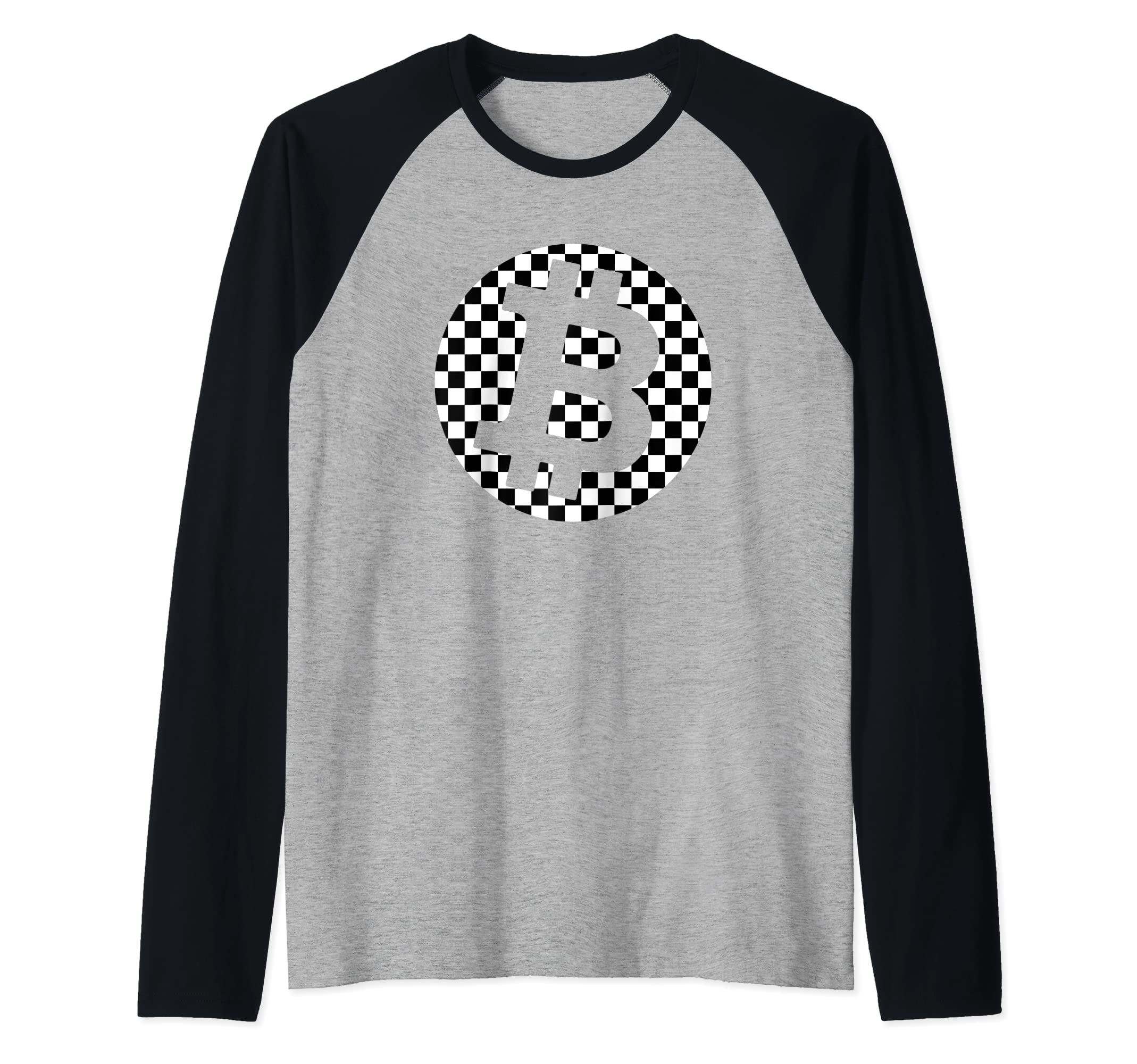 Vintage Bitcoin Logo Crypto Trading White & Black Pattern Raglan Baseball Tee
