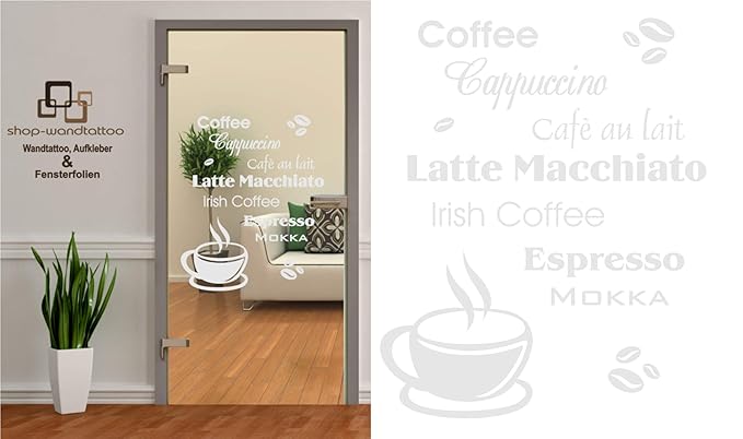 rs-interhandel Glastür Aufkleber Tattoo Folie Glasdekor Fensterfolie Sichtschutz Wohnzimmer, Büro, Küche oder für alle Glasfl