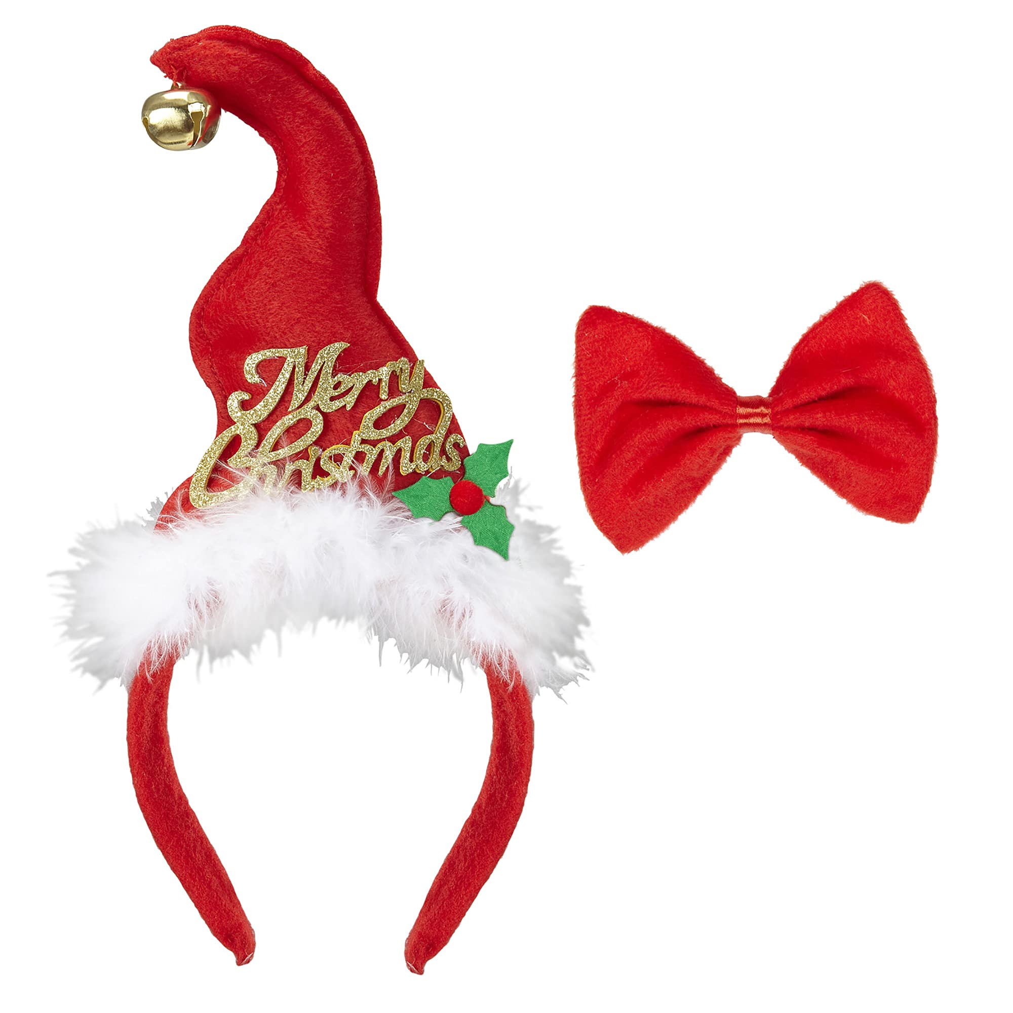 Widmann 04159 Mini Father Christmas Hat with Bells and Bow Tie, Red