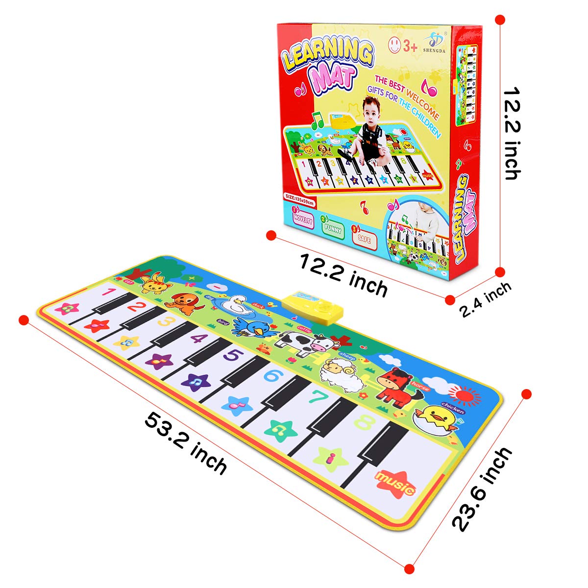 RenFox Musical Mats Keyboard Piano Play Mat Dance Floor Music Mat Animal Blanket Carpet Playmat Early Educational Toys for Kids Baby Toddlers Boy Girl(53.2x23.6 in): Video Games