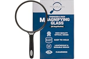 MAGNIFYLABS Jumbo 3X Handheld Magnifying Glass - Large 5 Inch Lens - Easy Grip Ergonomic Handle