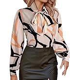 Avanova Women Tie Neck Bishop Long Sleeve Shirts Casual Work Blouses Tops