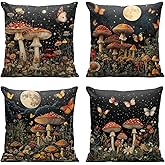 WJCHXD Mushrooms Pillow Covers 18x18 Inch Set of 4, Moon Butterfly Flowers Fantasy Colorful Throw Pillow Covers Farmhouse Cushion Case Decor for Sofa Couch