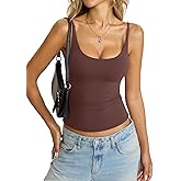 Womens Double Lined Camisole Tank Top Sexy Backless Spaghetti Strap Shirt Scoop Neck Slim Fitted Cami Y2K Going Out Top