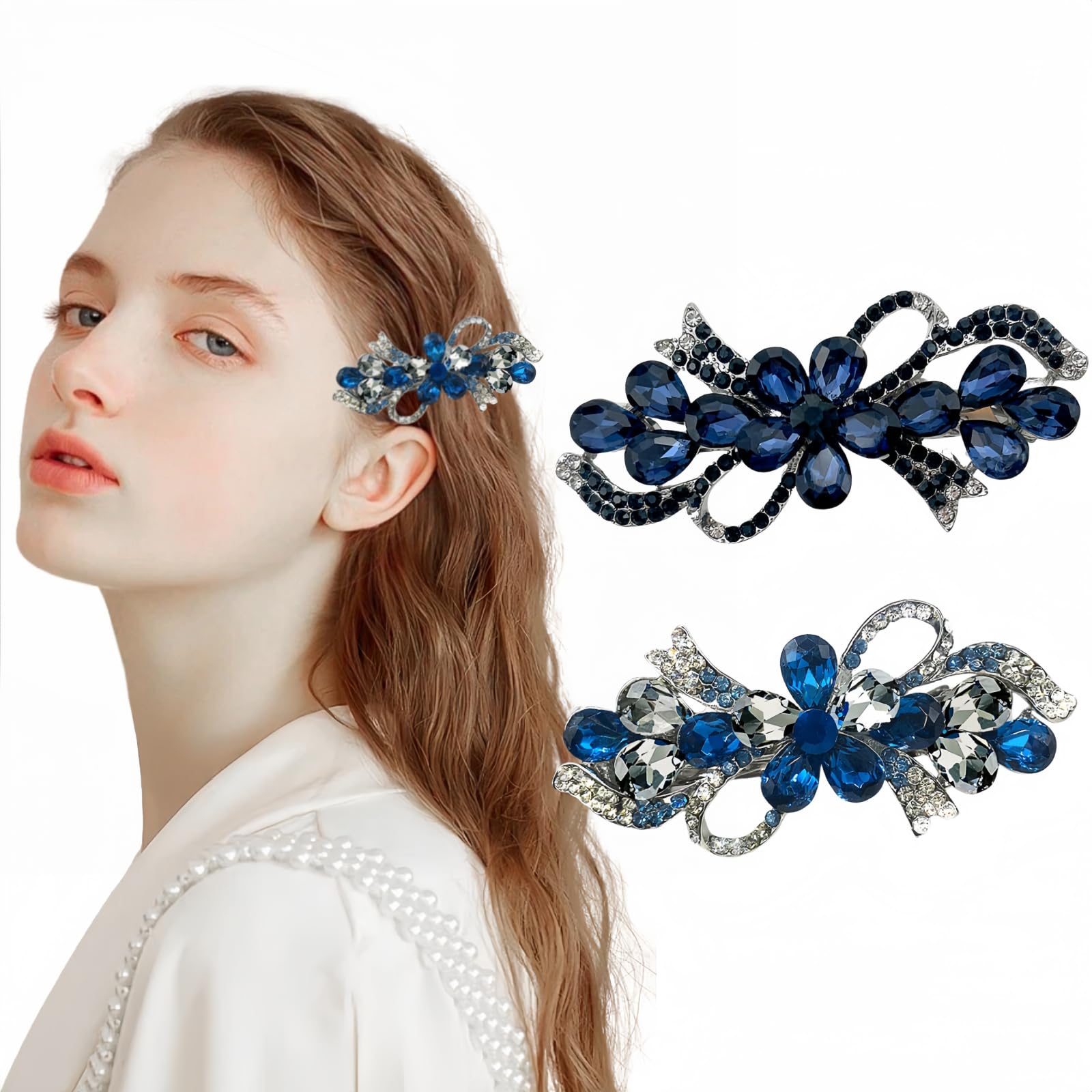 Vintage Blue Hair Clips, Hair Accessories for Women,Floral Rhinestone Hairpins for Women,French Style Jewelry Design Hair Accessories for Wedding & Prom