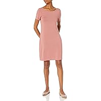LeMuse Women's Linen A-Line Dress  Short Sleeve Above the Knee Casual Dress  with Pockets, Breathable Lightweight Fabric, Versatile Wear for All Seasons  - Dusty Rose (XS) at Amazon Women's Clothing store