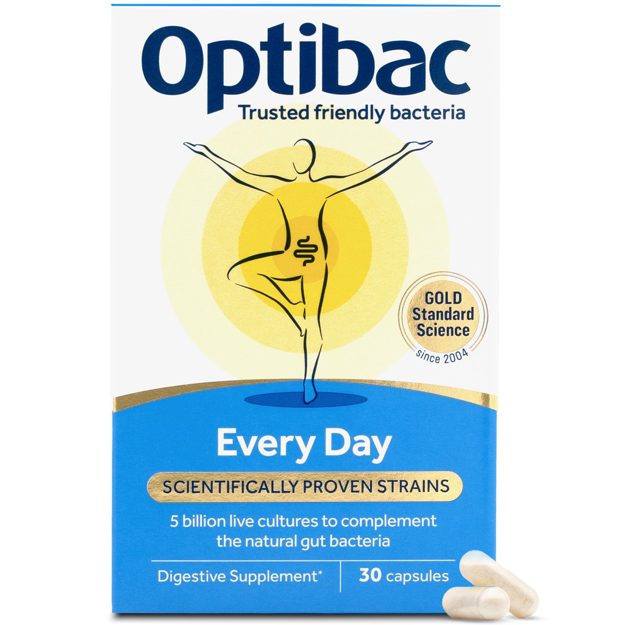 Optibac Probiotics Every Day - Vegan Digestive Probiotic Supplement - Most Trusted & Recommended Brand - Lactobacillus & Bifidobacterium - 30 Capsules