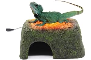 MECESOR Heated Reptile Hideout Cave with Basking Rock, Resin Habitat Decor for Lizards, Snakes, Turtles & Geckos - Warm Shelter for Amphibians, Small Pets & Reptiles