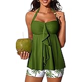 Summer Mae Halter Womens Tankini Swimsuits 2026 Flowy Top Two Piece Bathing Suits with Pockets Boyshorts