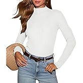 Lacozy Women's Mock Neck Long Sleeve Tops Dressy Casual Fitted Ribbed Basic T Shirts
