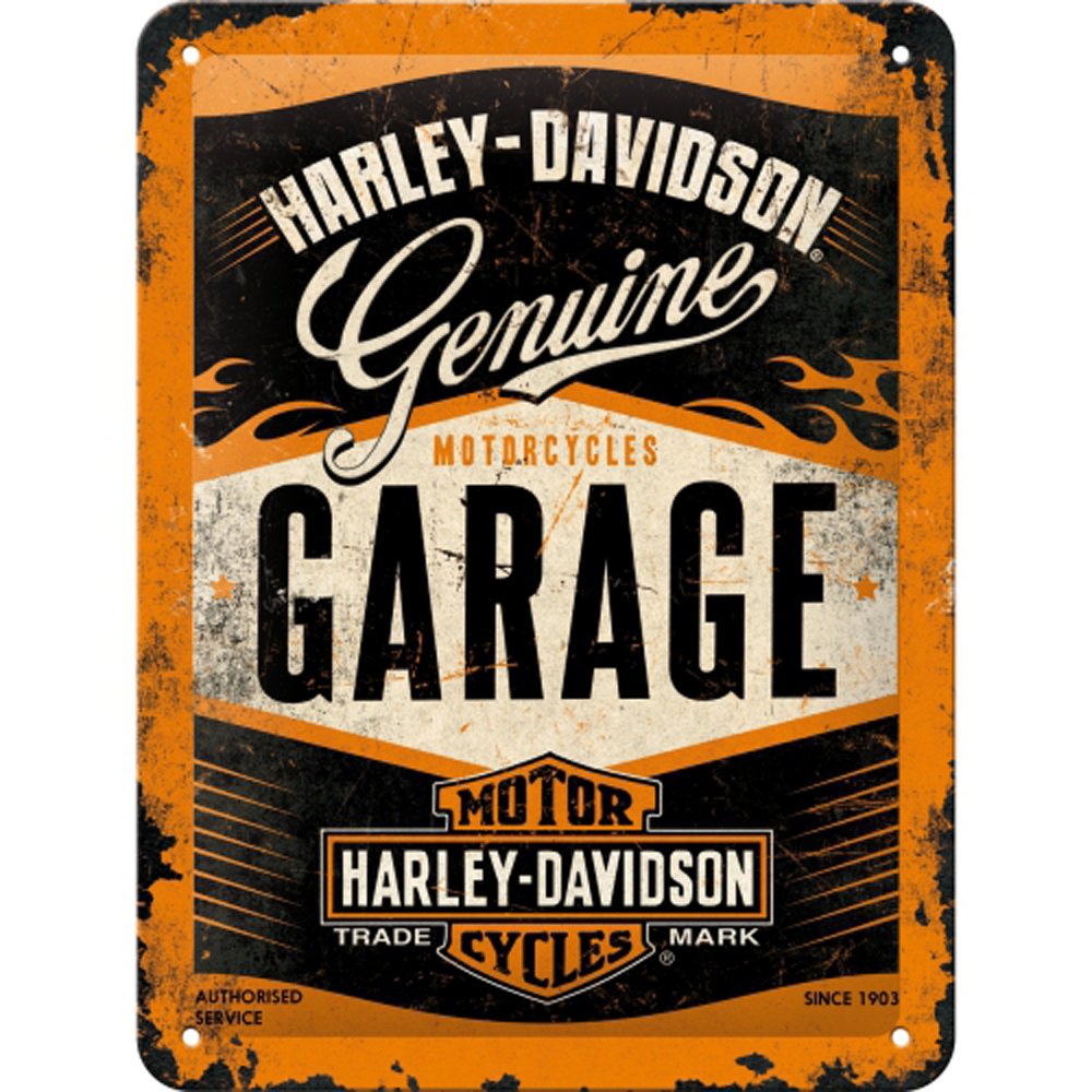 Nostalgic-Art Retro Tin Sign – Harley-Davidson Garage – Gift idea for motorcycle fans, Metal Plaque, Vintage design for wall decoration, 15 x 20 cm